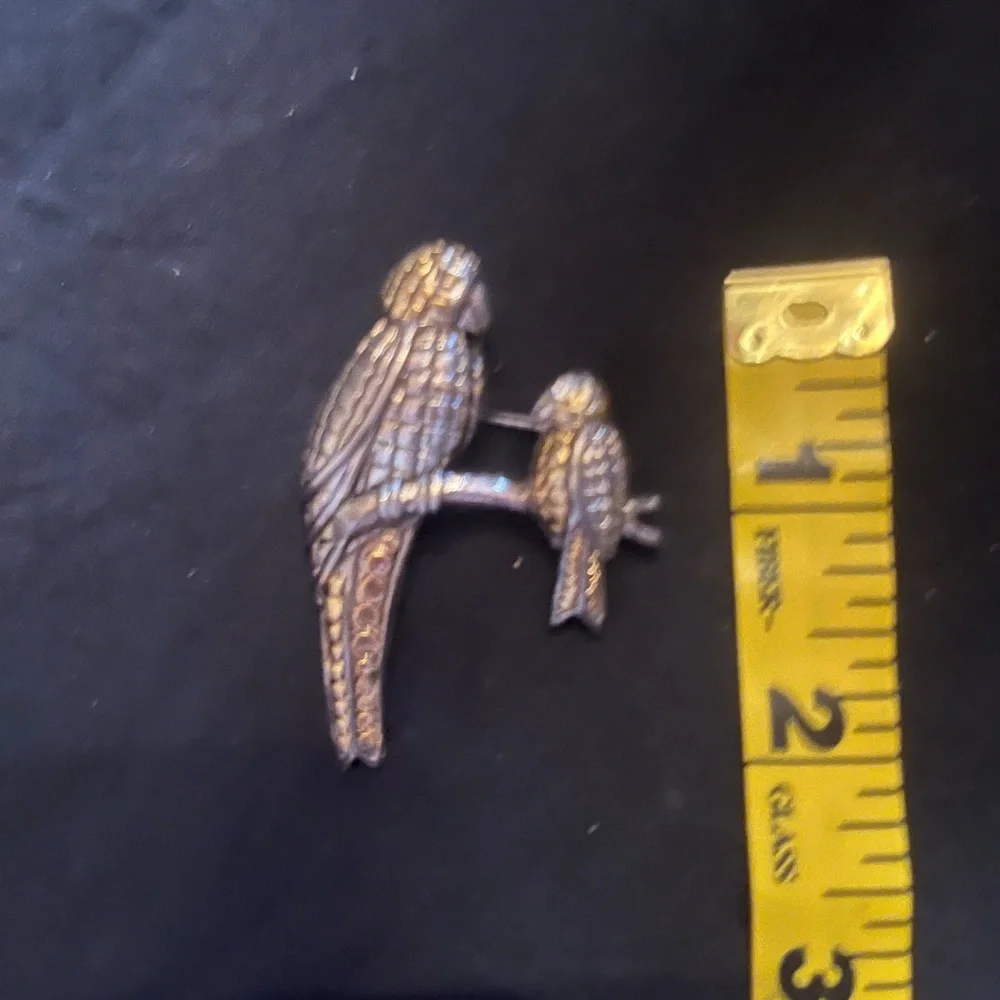 Vintage Silver and Gold Tone Parrots sitting Brooch
